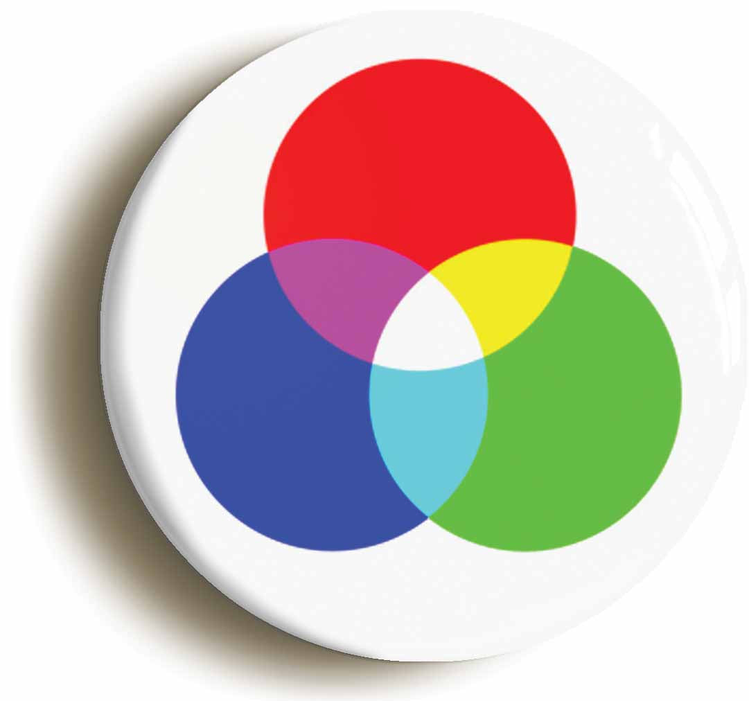 A picture of the front of the product, titled Light Spectrum Colours Science Geek Nerd Costume Button Pin Badge