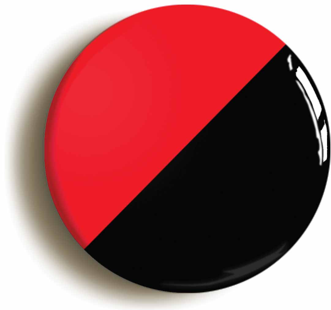 A picture of the front of the product, titled Anarchism Red And Black Flag Circular 50mm Fridge Magnet