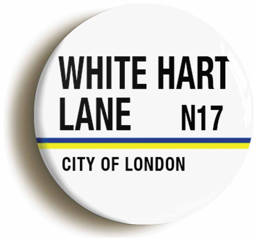 A picture of the front of the product, titled White Hart Lane N17 London Road Sign Circular 50mm Fridge Magnet