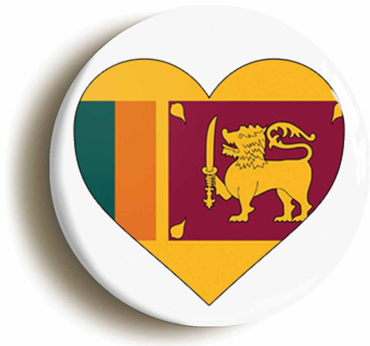 A picture of the front of the product, titled Sri Lanka Lankan Flag Heart Button Pin Badge