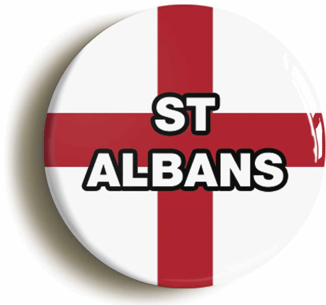 A picture of the front of the product, titled St Albans England Flag Button Pin Badge