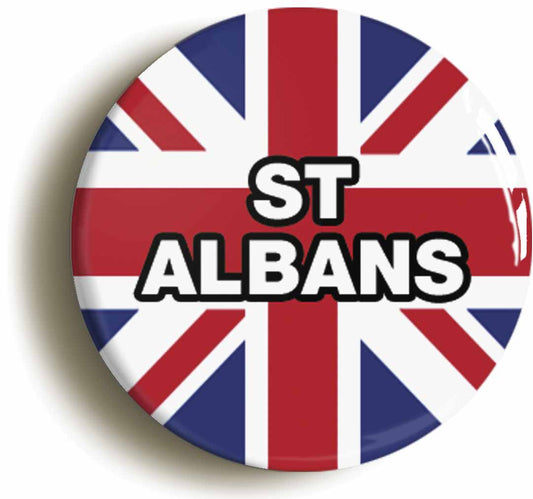 A picture of the front of the product, titled St Albans Union Jack Circular 50mm Fridge Magnet