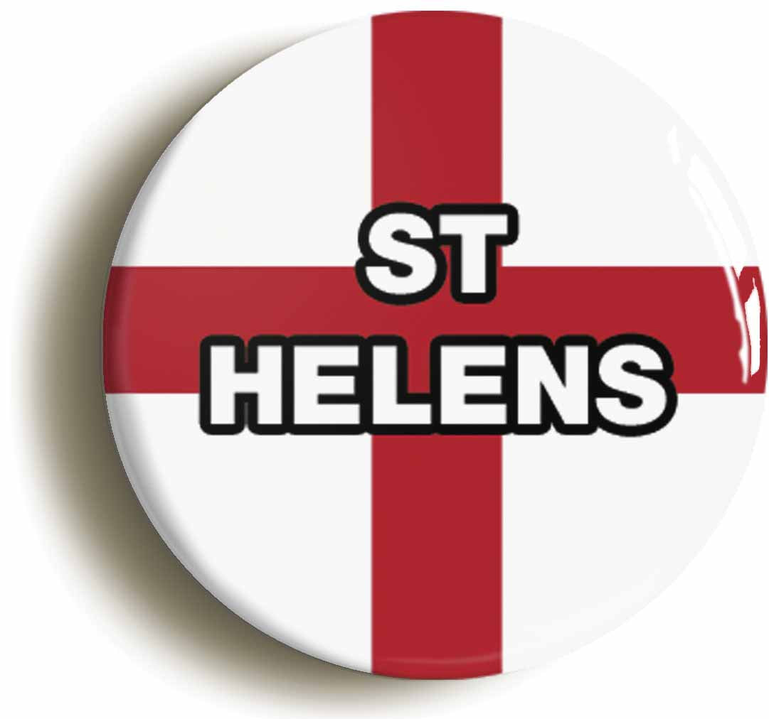 A picture of the front of the product, titled St Helens England Flag Circular 50mm Fridge Magnet