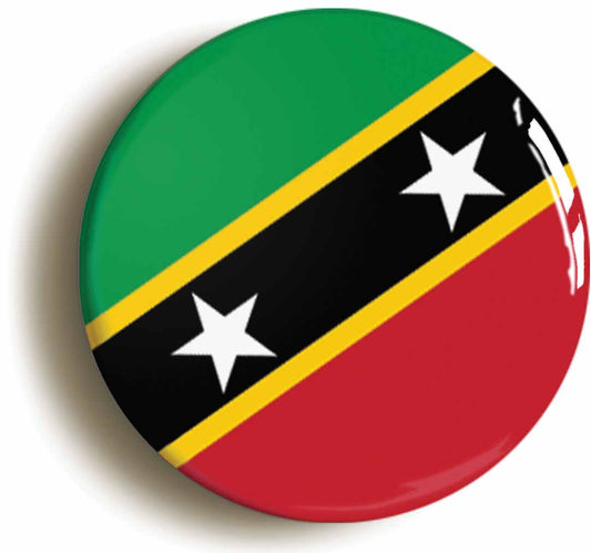 A picture of the front of the product, titled Saint Kitts And Nevis National Flag Circular 50mm Fridge Magnet