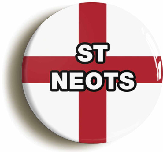 A picture of the front of the product, titled St Neots England Flag Button Pin Badge