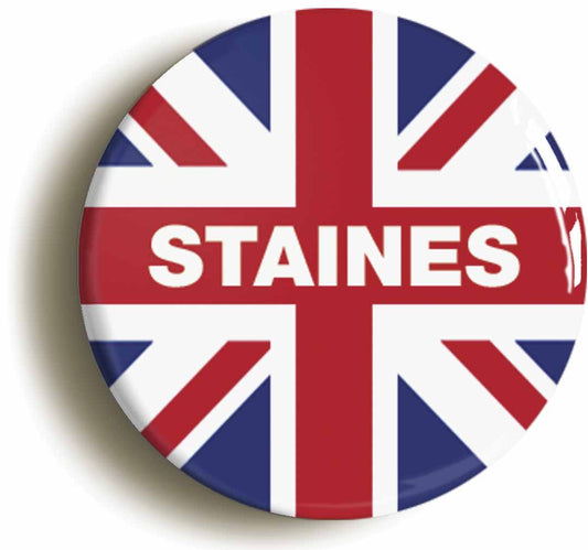 A picture of the front of the product, titled Staines Union Jack Circular 50mm Fridge Magnet