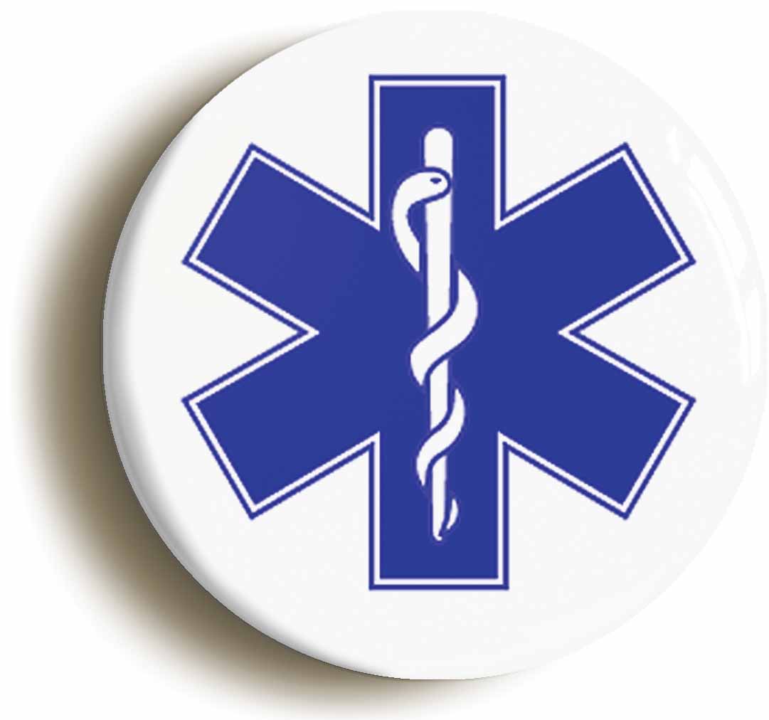 A picture of the front of the product, titled Star Of Life Hospital Fancy Dress Doctor Nurse Button Pin Badge