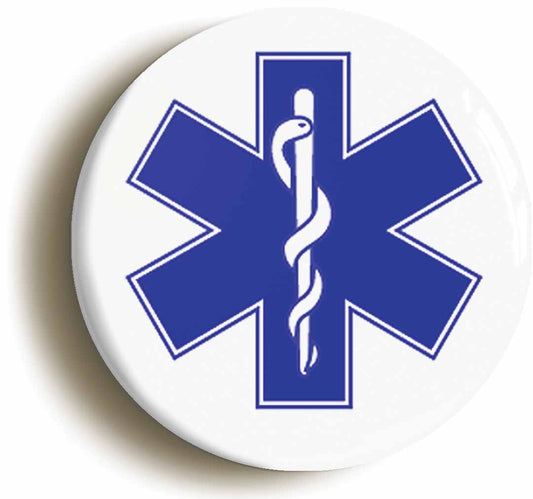 A picture of the front of the product, titled Star Of Life Hospital Fancy Dress Doctor Nurse Button Pin Badge
