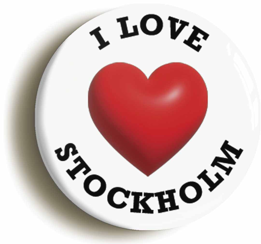 A picture of the front of the product, titled I Heart Love Stockholm Location Circular 50mm Fridge Magnet
