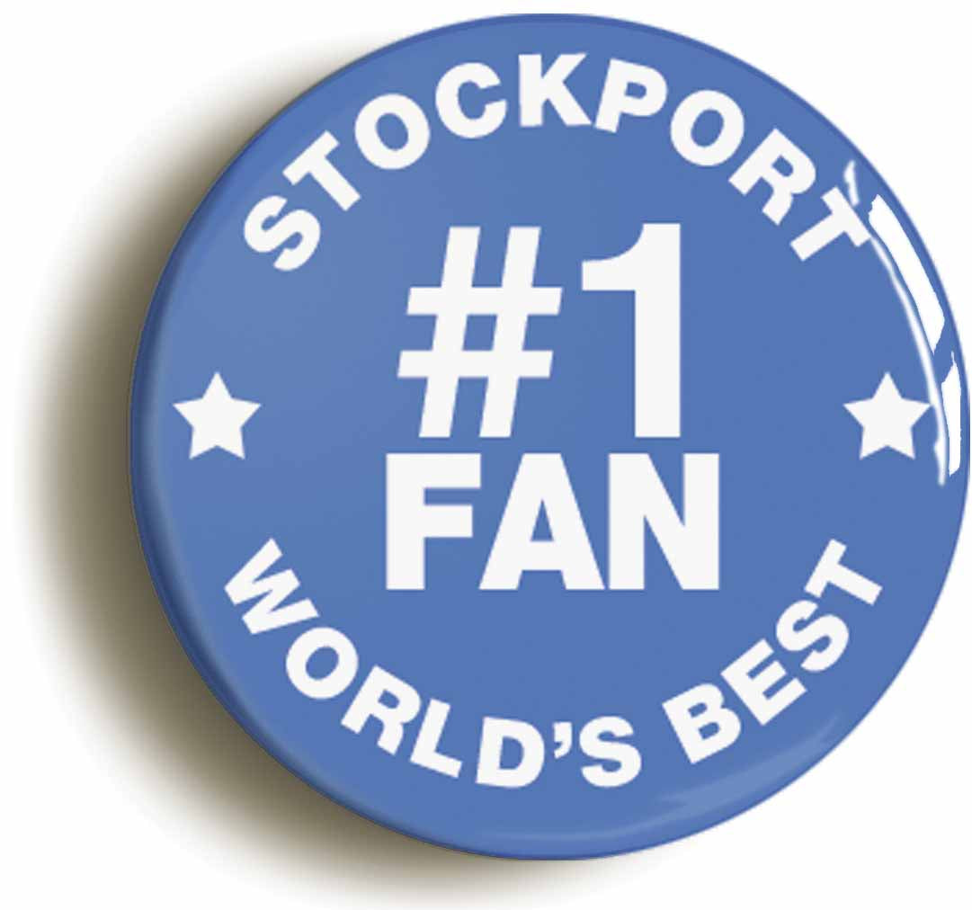 A picture of the front of the product, titled Stockport #1 Fan Button Pin Badge