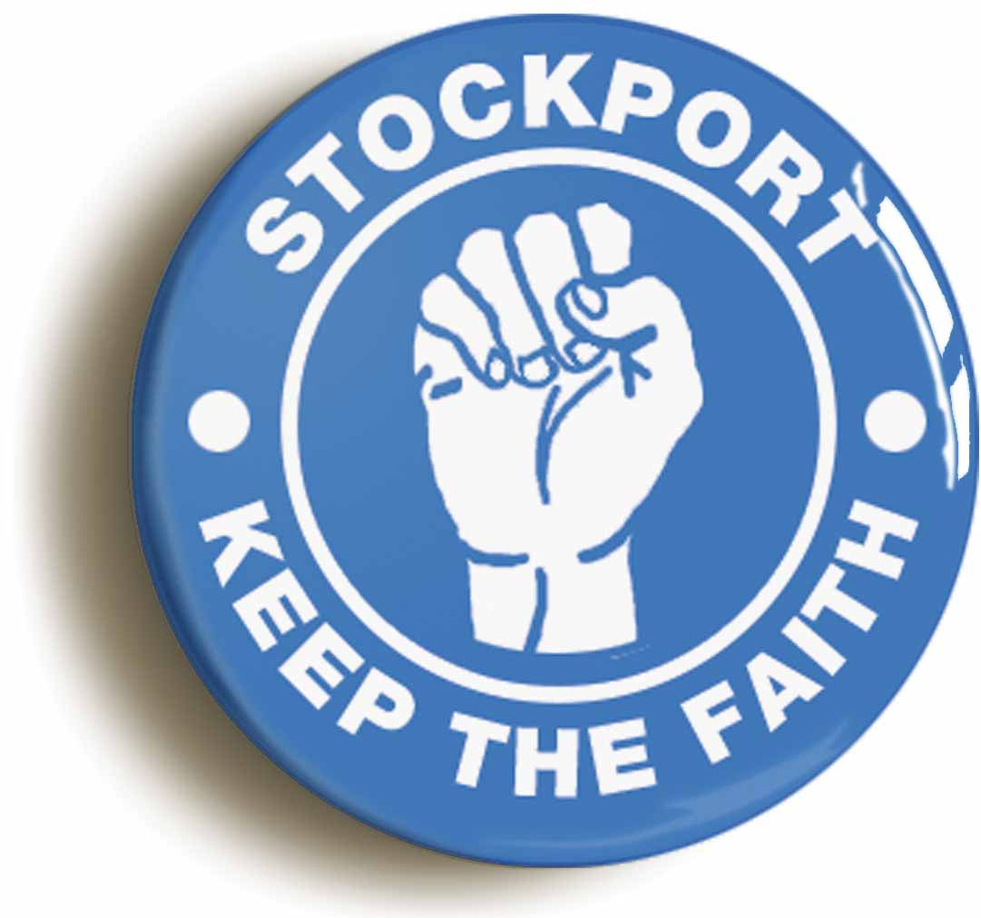 A picture of the front of the product, titled Stockport Keep The Faith Northern Soul Button Pin Badge