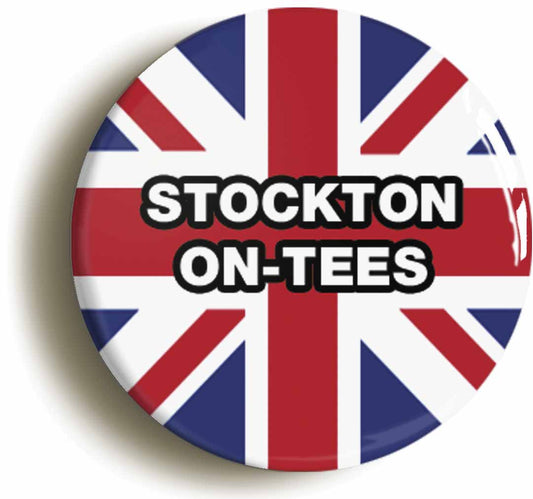 A picture of the front of the product, titled Stockton-On-Tees Union Jack Circular 50mm Fridge Magnet