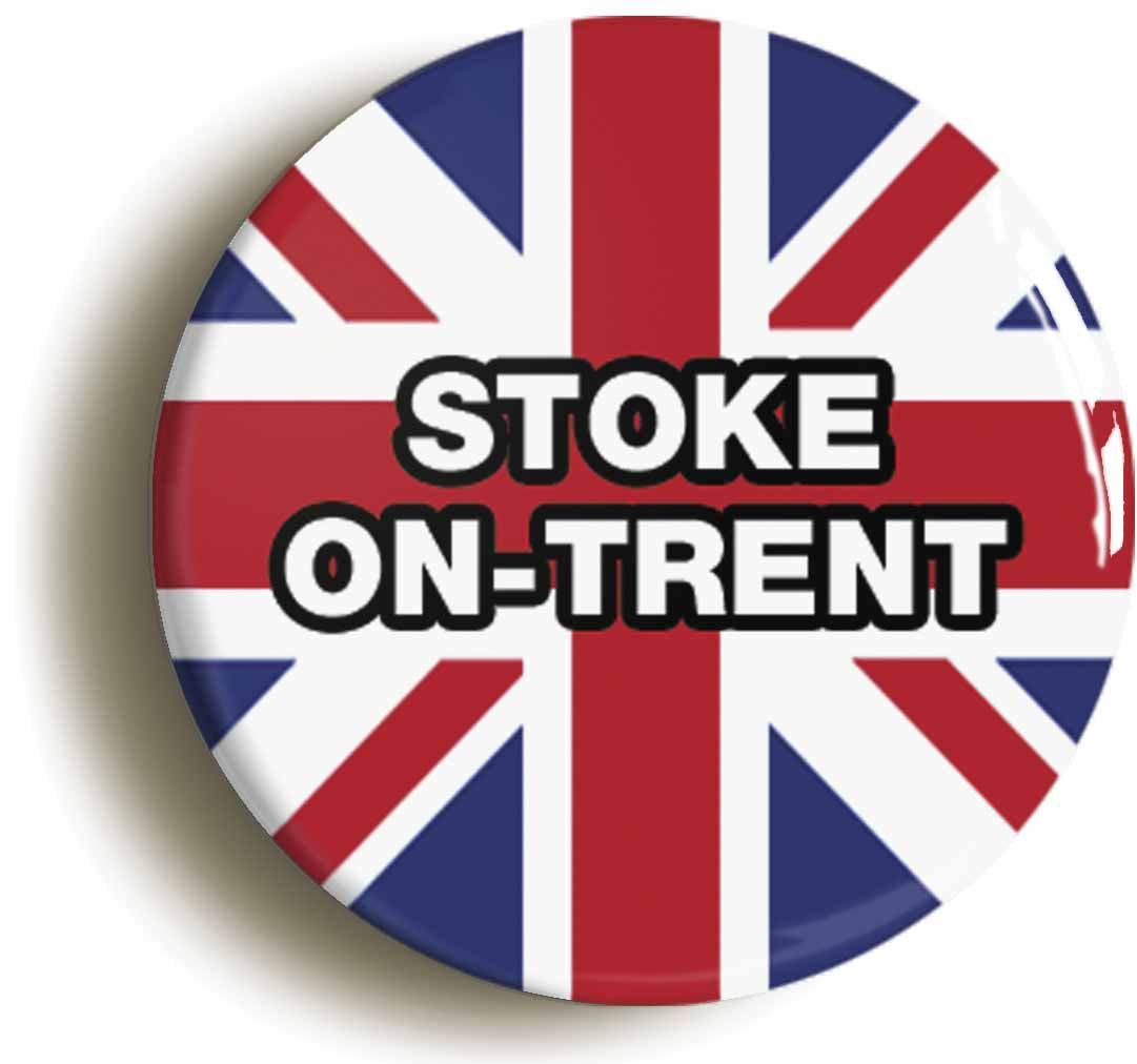 A picture of the front of the product, titled Stoke-On-Trent Union Jack Circular 50mm Fridge Magnet