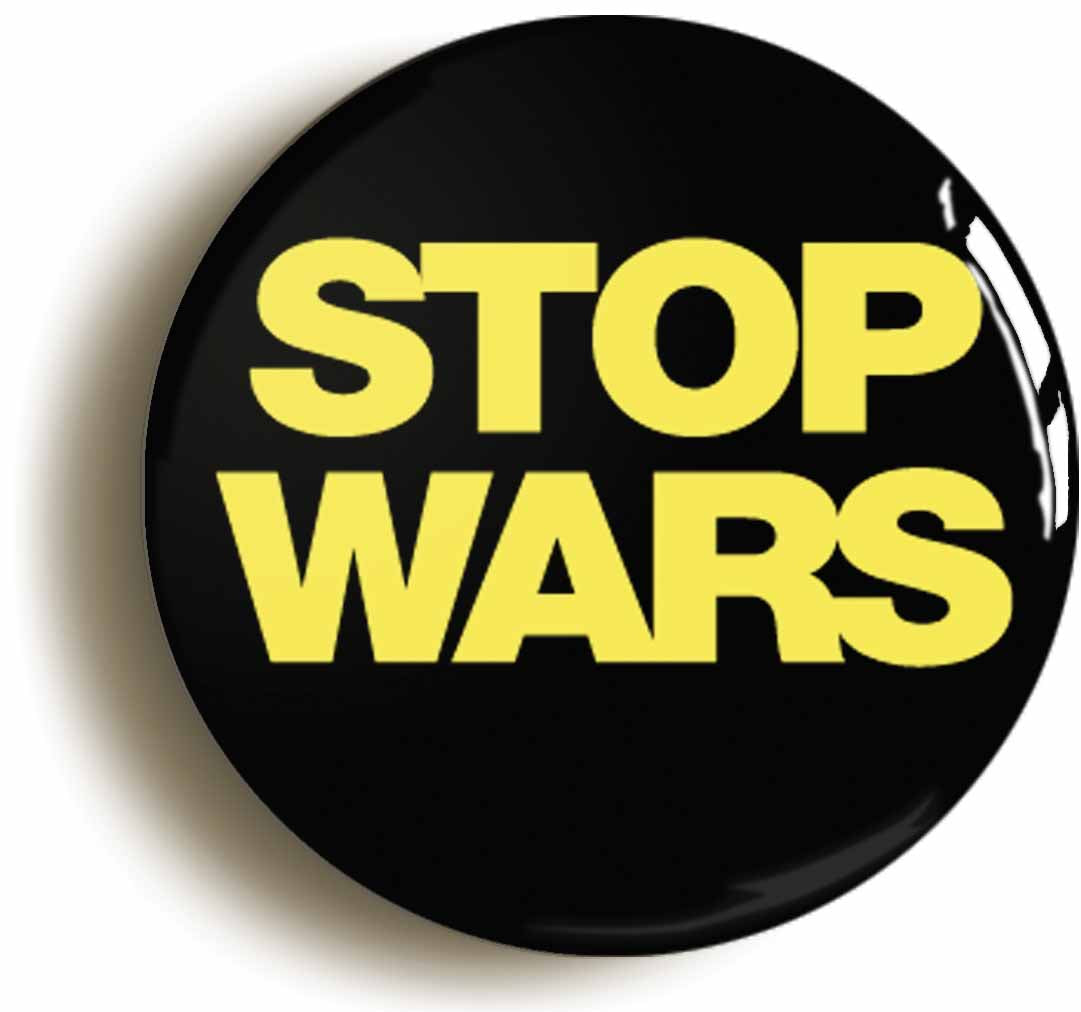 A picture of the front of the product, titled Stop Wars Peace Button Pin Badge