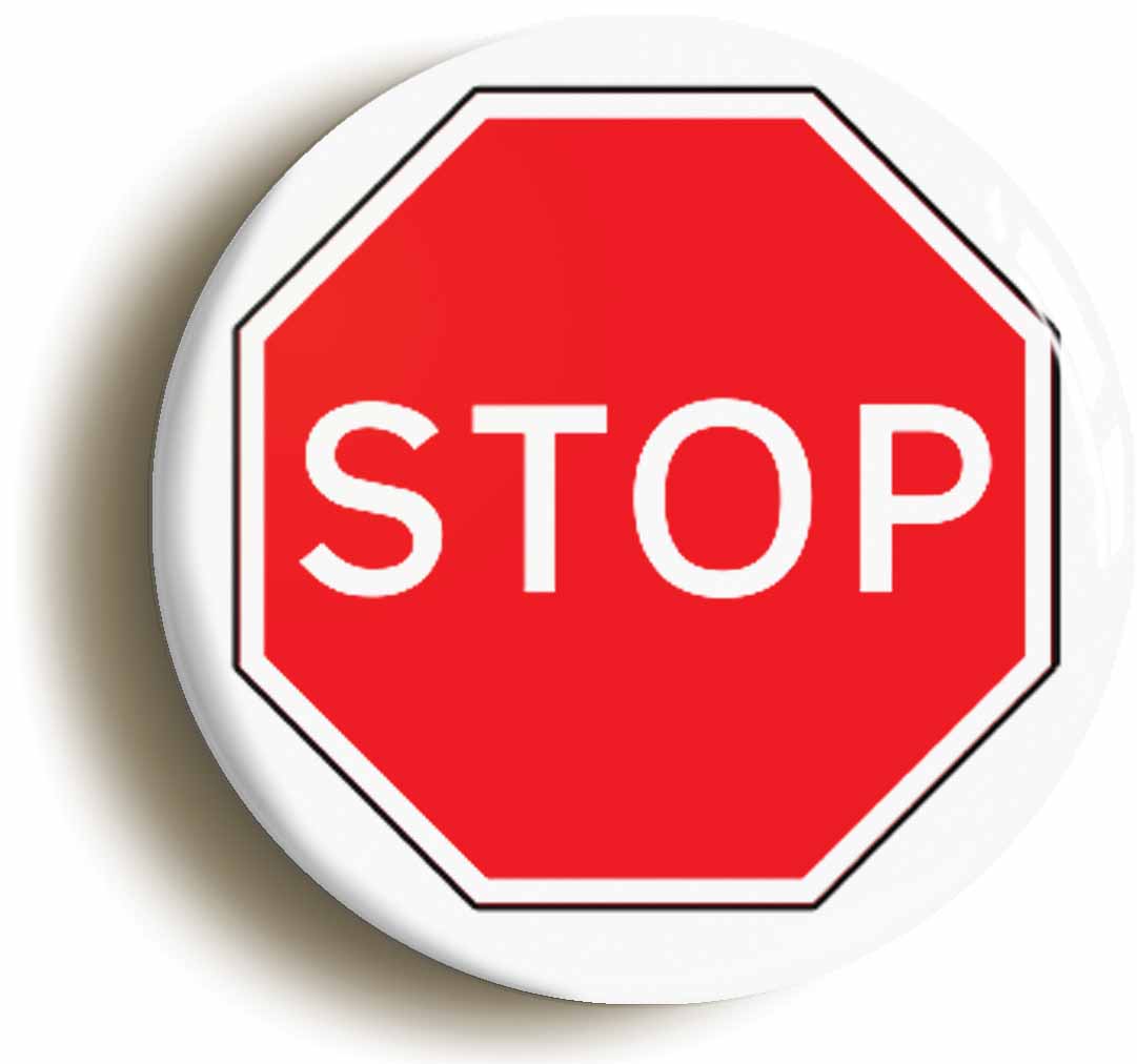 A picture of the front of the product, titled Stop Road Sign Circular 50mm Fridge Magnet
