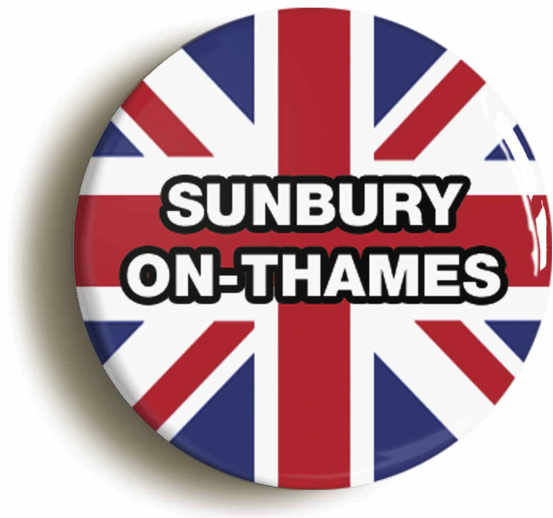 A picture of the front of the product, titled Sunbury-On-Thames Union Jack Circular 50mm Fridge Magnet