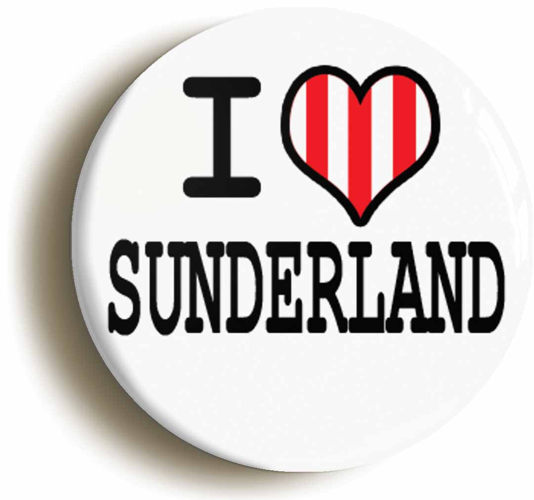 A picture of the front of the product, titled I Heart Love Sunderland Circular 50mm Fridge Magnet