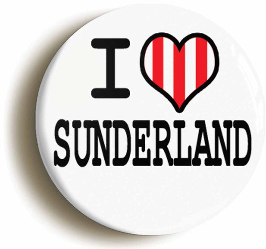 A picture of the front of the product, titled I Heart Love Sunderland Circular 50mm Fridge Magnet