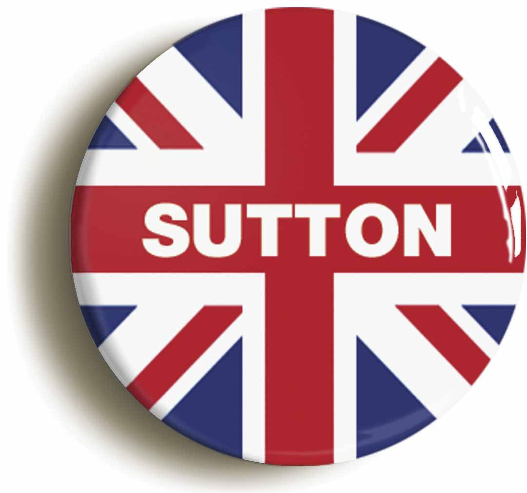 A picture of the front of the product, titled Sutton Union Jack Circular 50mm Fridge Magnet