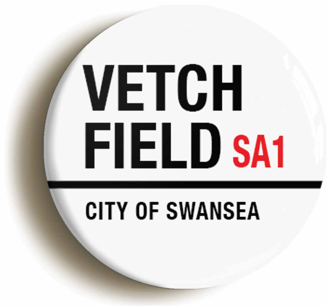 A picture of the front of the product, titled Vetch Field City Of Swansea SA1 Road Sign Circular 50mm Fridge Magnet