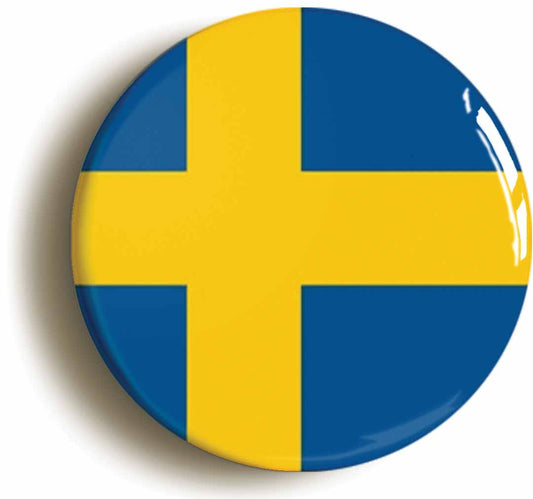 A picture of the front of the product, titled Sweden Swedish National Flag Button Pin Badge