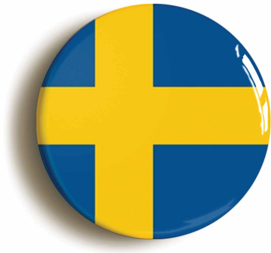 A picture of the front of the product, titled Sweden Swedish National Flag Circular 50mm Fridge Magnet