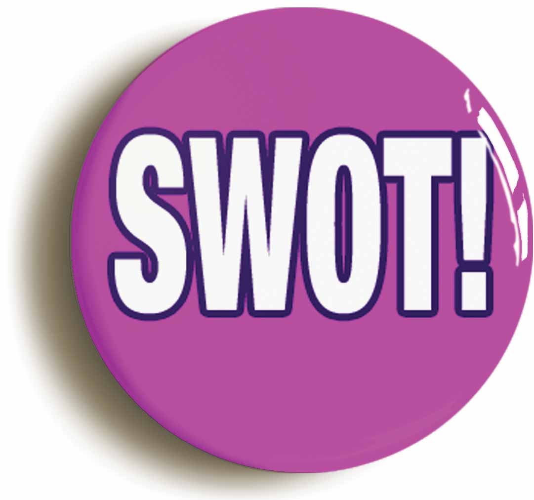 A picture of the front of the product, titled Swot Button Pin Badge
