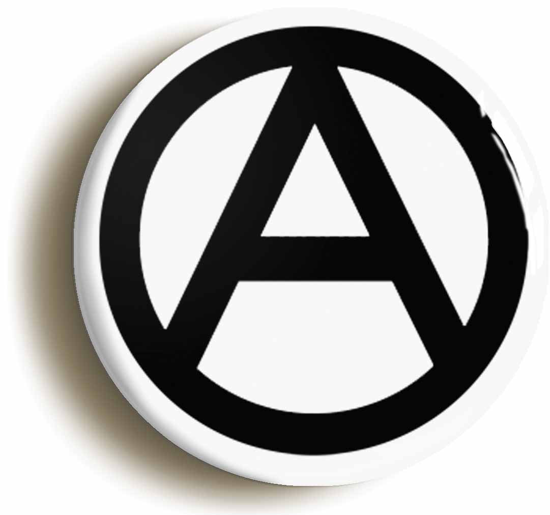 A picture of the front of the product, titled Anarchism A Symbol Button Pin Badge