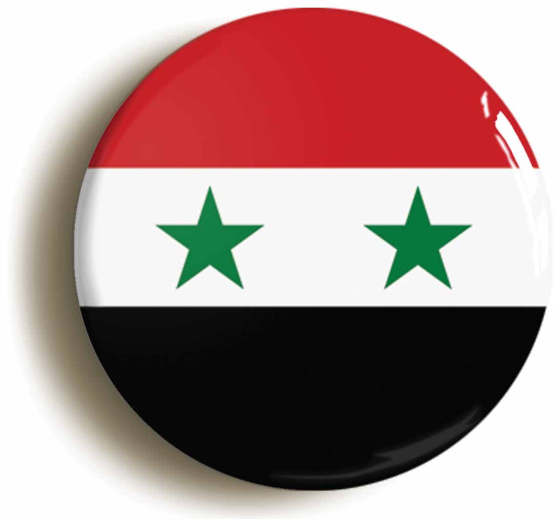 A picture of the front of the product, titled Syria Syrian National Flag Button Pin Badge