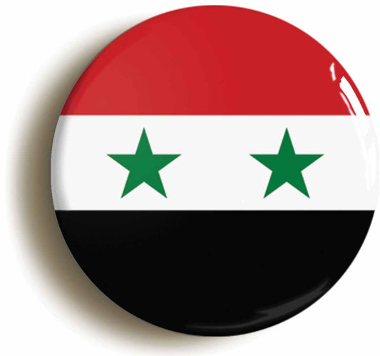 A picture of the front of the product, titled Syria Syrian National Flag Button Pin Badge