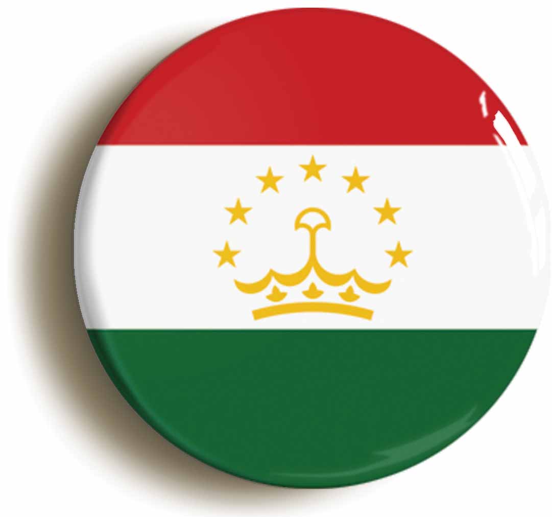 A picture of the front of the product, titled Tajikistan Tajikistani National Flag Circular 50mm Fridge Magnet