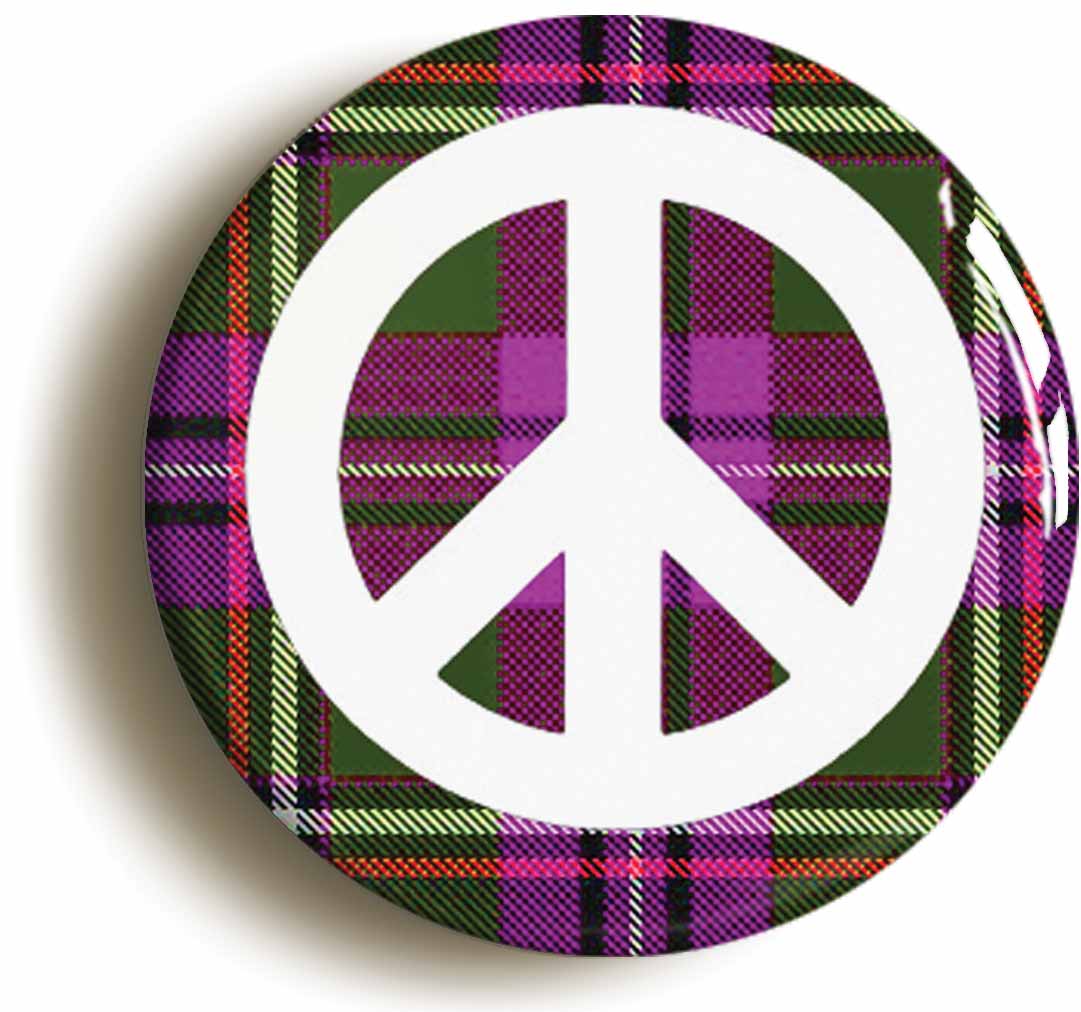 A picture of the front of the product, titled Scottish Tartan CND Peace Button Pin Badge