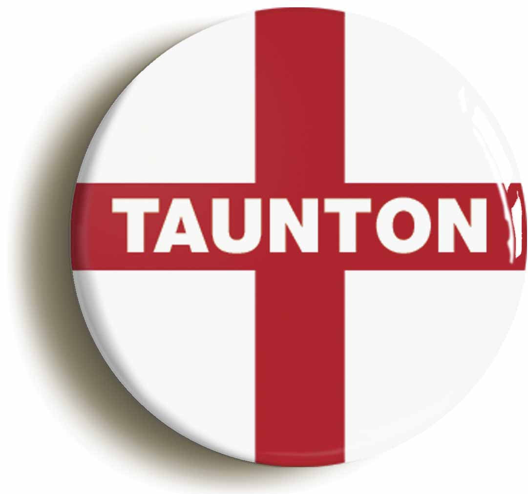 A picture of the front of the product, titled Taunton England Flag Circular 50mm Fridge Magnet