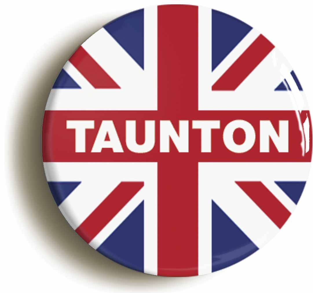 A picture of the front of the product, titled Taunton Union Jack Circular 50mm Fridge Magnet
