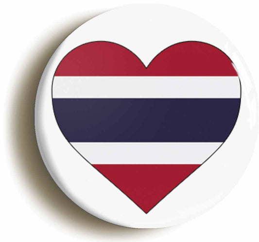 A picture of the front of the product, titled Thailand Thai Flag Heart Button Pin Badge
