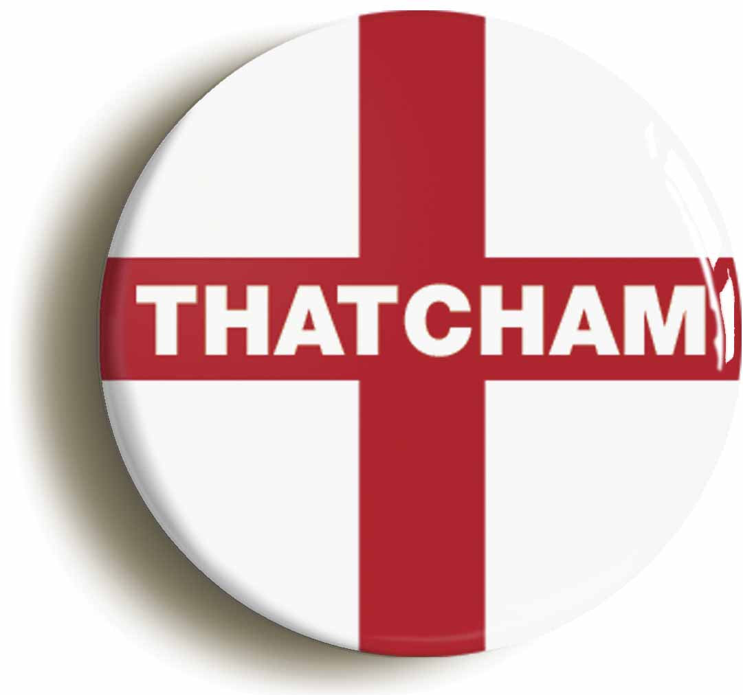 A picture of the front of the product, titled Thatcham England Flag Circular 50mm Fridge Magnet