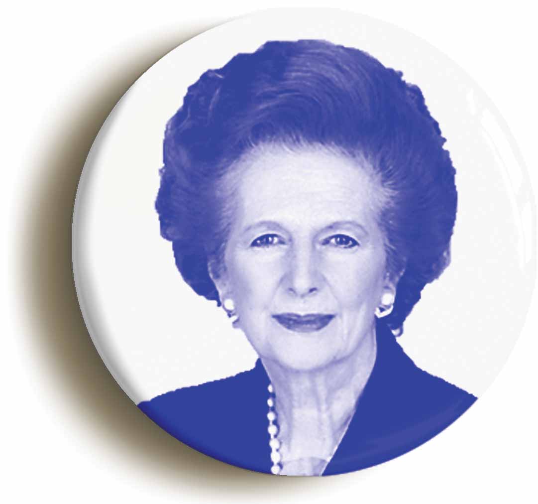 A picture of the front of the product, titled Margaret Thatcher Button Pin Badge
