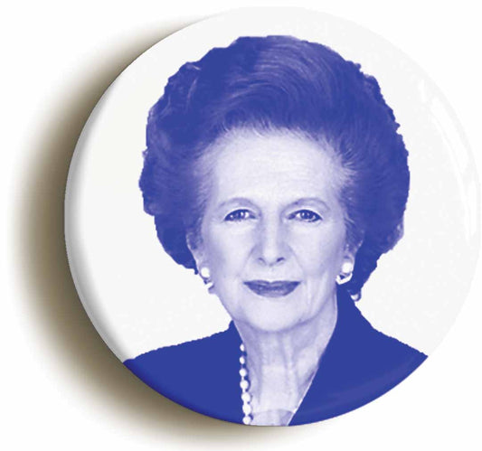 A picture of the front of the product, titled Margaret Thatcher Button Pin Badge