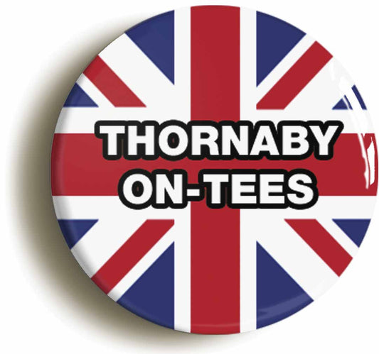 A picture of the front of the product, titled Thornaby-On-Tees Union Jack Button Pin Badge