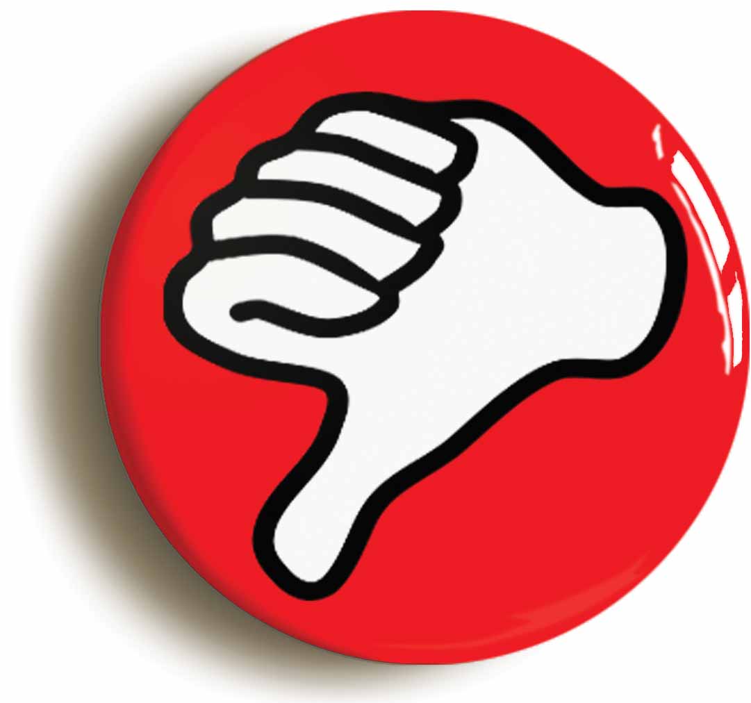 A picture of the front of the product, titled Thumbs Down Dislike Negative Button Pin Badge