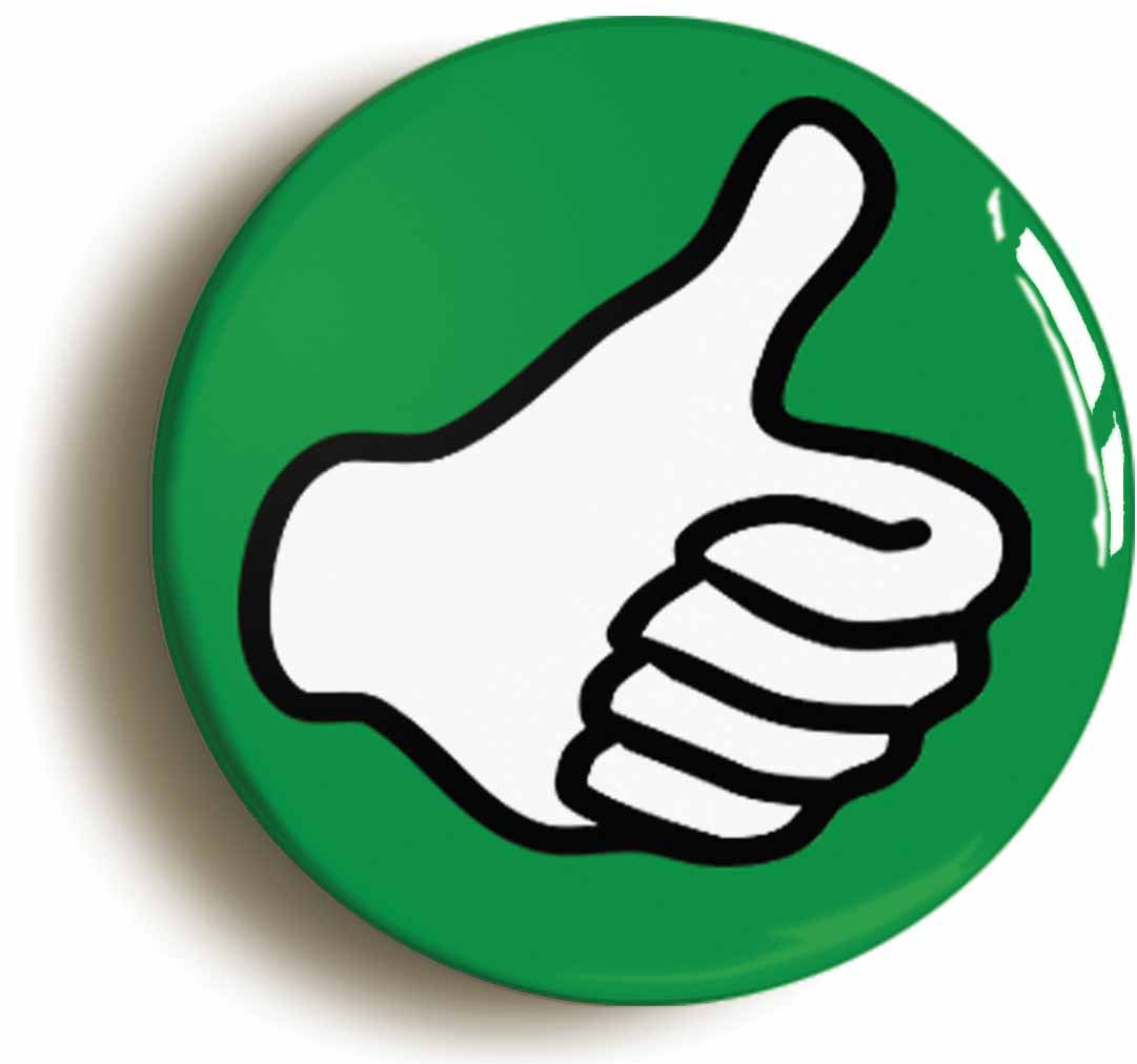A picture of the front of the product, titled Thumbs Up Like Positive Button Pin Badge