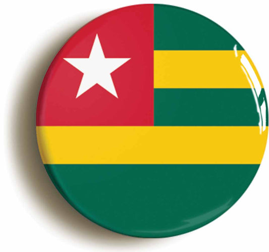 A picture of the front of the product, titled Togo Togolese National Flag Circular 50mm Fridge Magnet