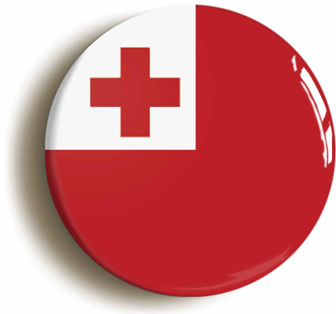 A picture of the front of the product, titled Tonga Tongan National Flag Button Pin Badge