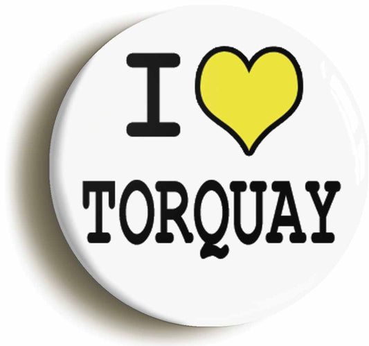 A picture of the front of the product, titled I Heart Love Torquay Circular 50mm Fridge Magnet