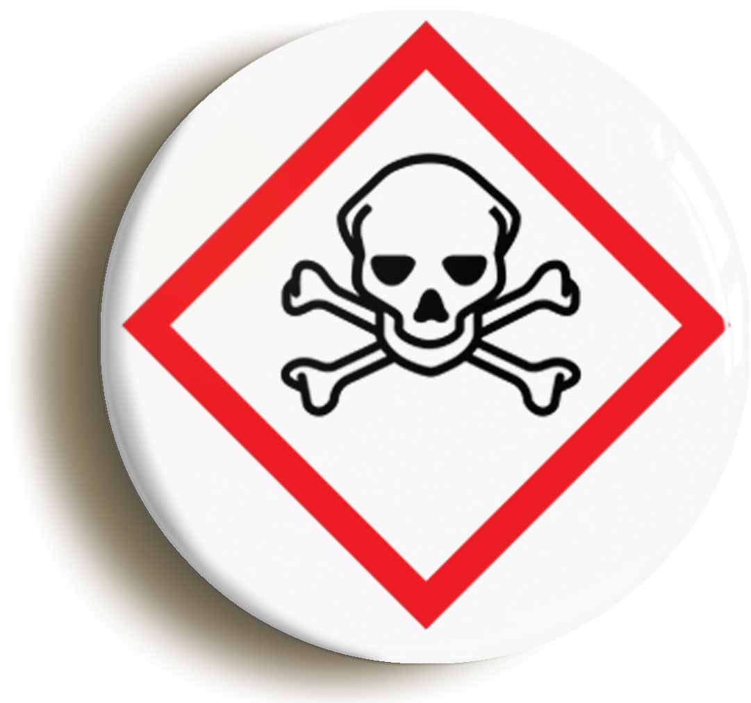 A picture of the front of the product, titled Science Hazard Toxic Geek Button Pin Badge