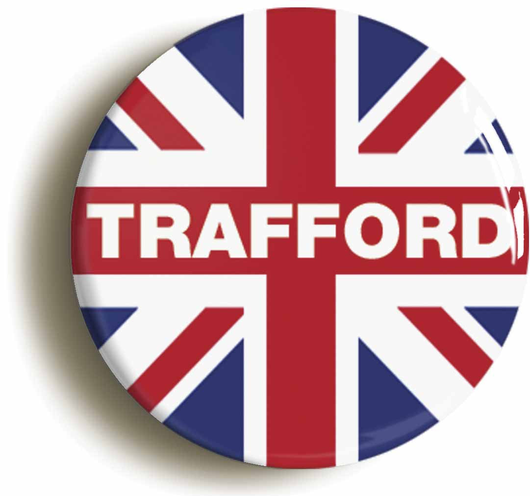 A picture of the front of the product, titled Trafford Union Jack Circular 50mm Fridge Magnet