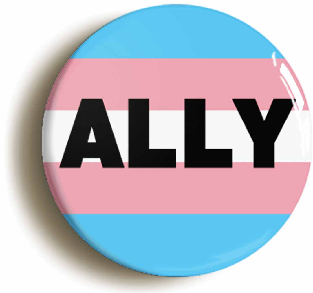 A picture of the front of the product, titled Transgender Ally Button Pin Badge