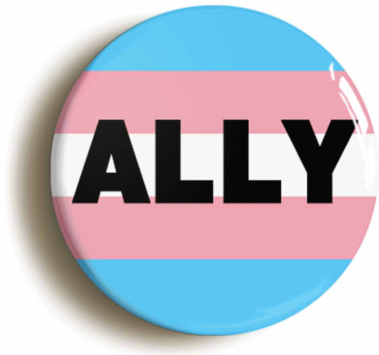 A picture of the front of the product, titled Transgender Ally Button Pin Badge