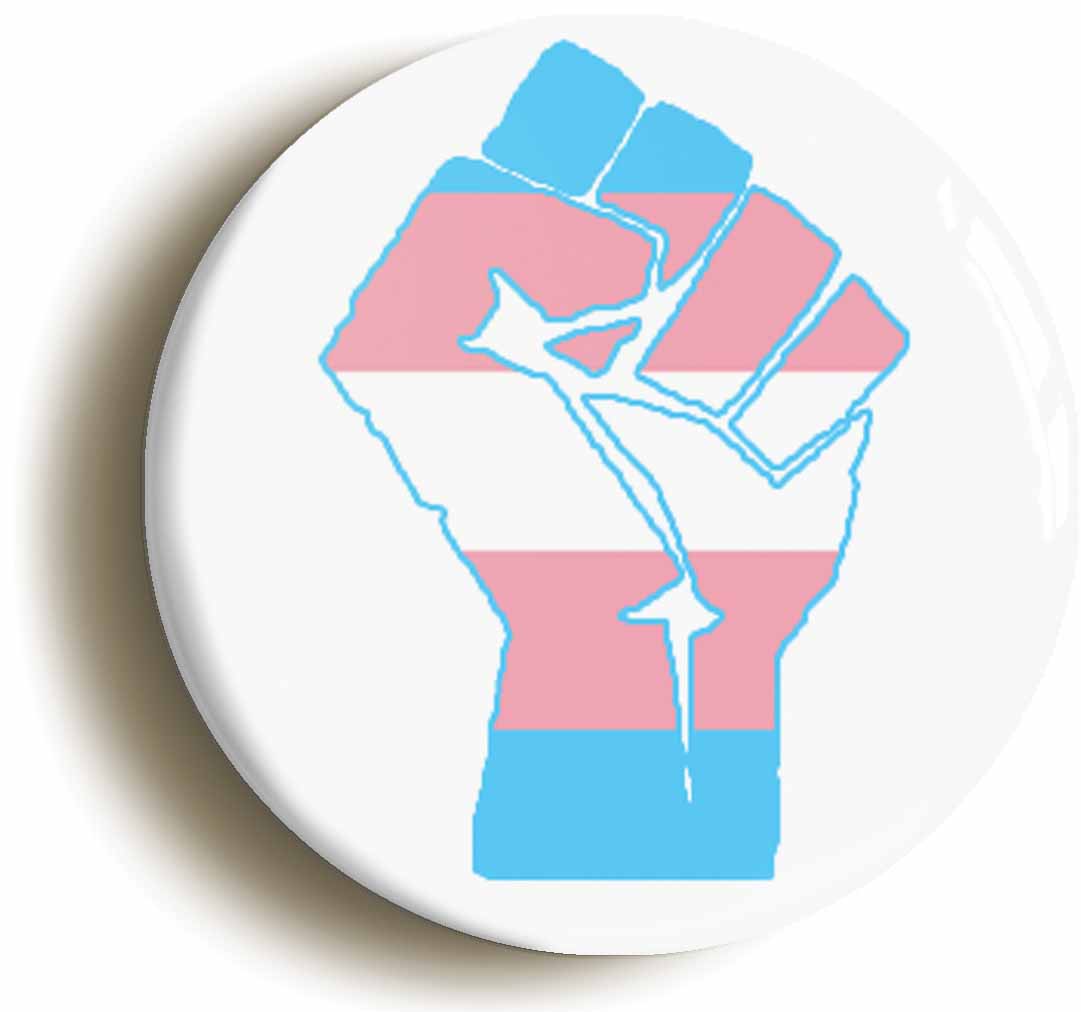 A picture of the front of the product, titled Transgender Solidarity LGBT Pride Button Pin Badge