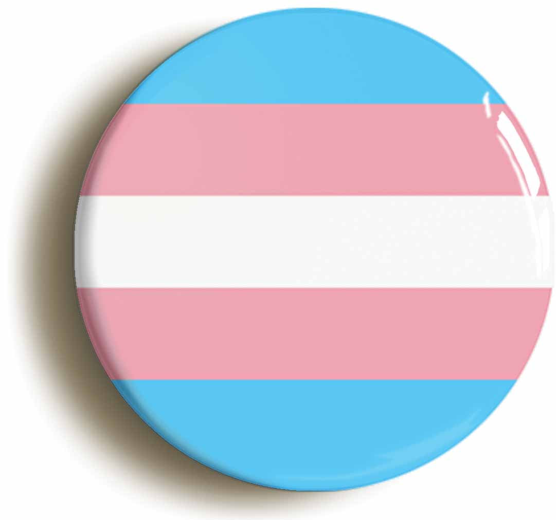 A picture of the front of the product, titled Transgender LGBTQ Pride Button Pin Badge